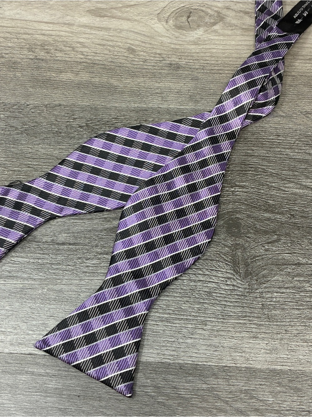 Campia Moda 100% Silk Purple Black Striped Bow Tie